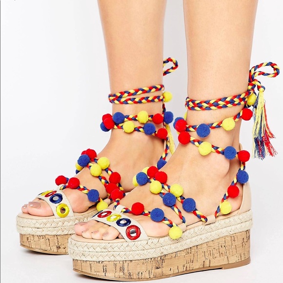 pom pom platform sandals